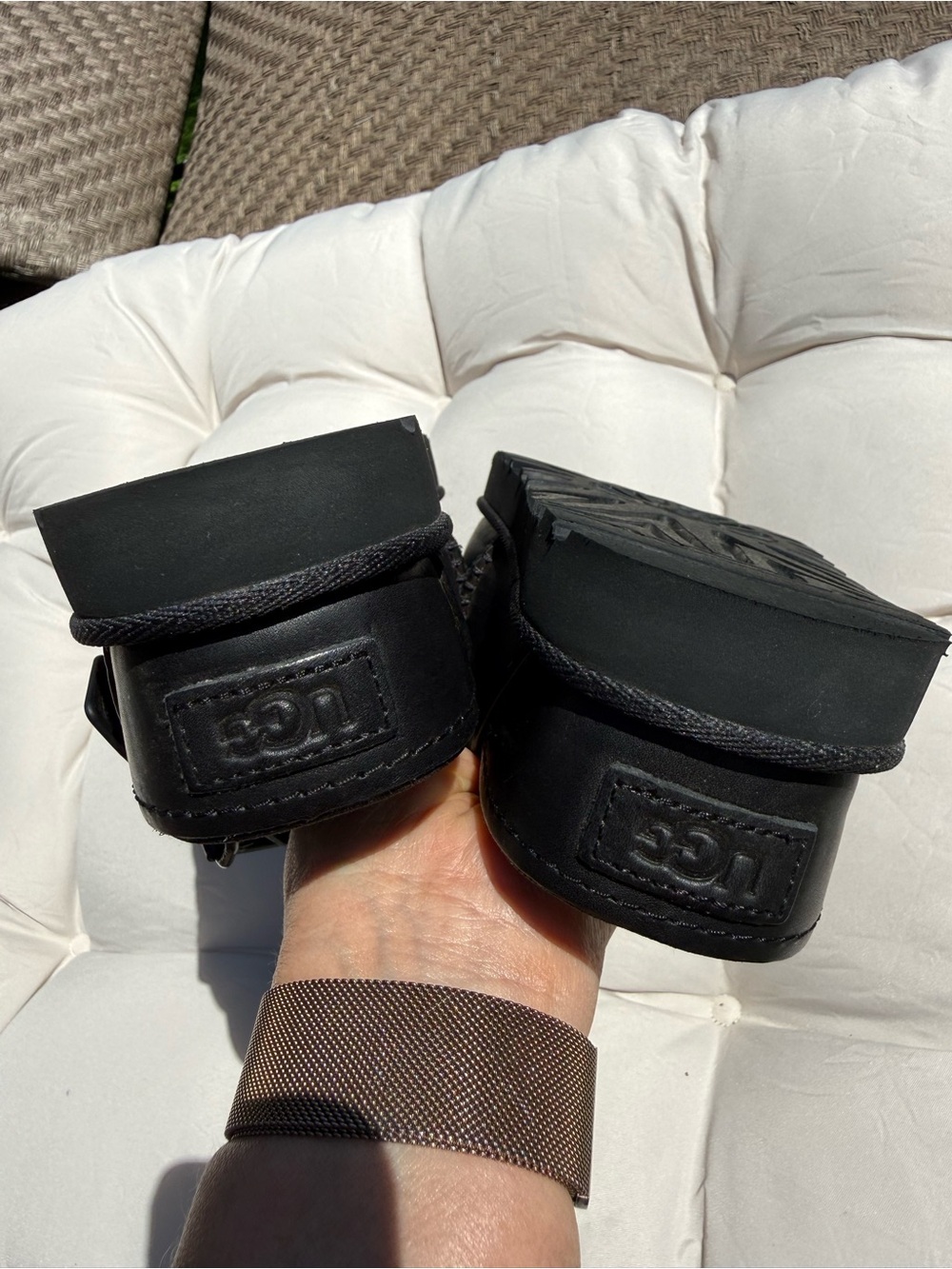 UGG Black Leather Buckle Slide Sandals - Picture 5 of 8